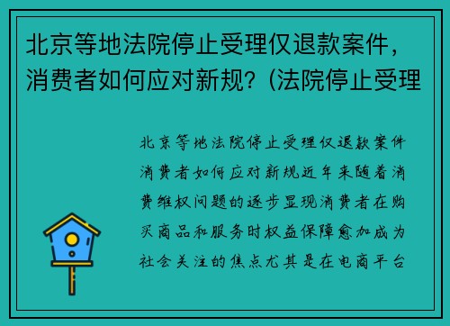 北京等地法院停止受理仅退款案件，消费者如何应对新规？(法院停止受理案件时间)